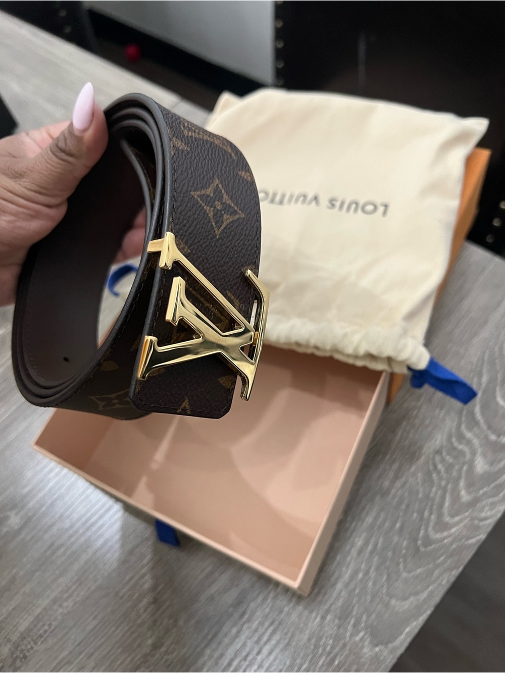 Louis Vuitton Brown Monogram Belt with Gold LV Buckle